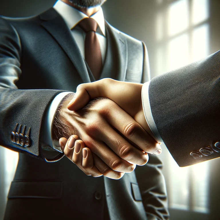 close-up image handshake between two individuals in formal business attire